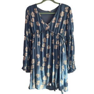 Peach Love California Blue Floral Long Sleeve Dress Size M Boutique